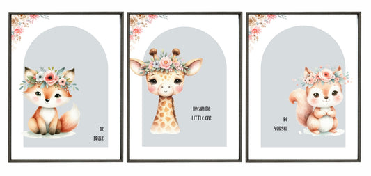 3 Sets Cute Animal Nursery Prints